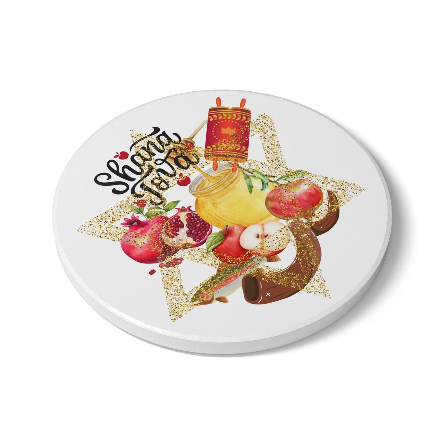 Shana Tova Ceramic Coaster - Rosh Hashanah Decor, Jewish Holiday Gift, Custom Drink Coaster, Festive Tableware, Home Accent
