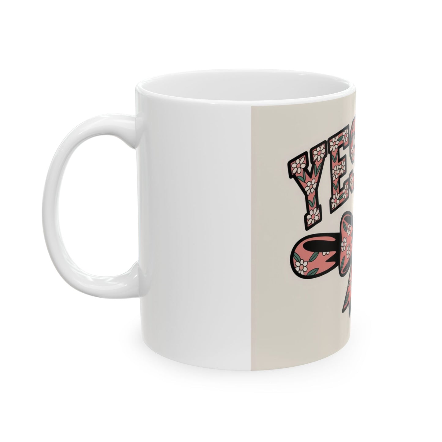 Yeshua Floral Bow Ceramic Mug, Inspirational Gift, Coffee Cup, Tea Mug, Home Decor, Christian Mug, 11oz, 15oz