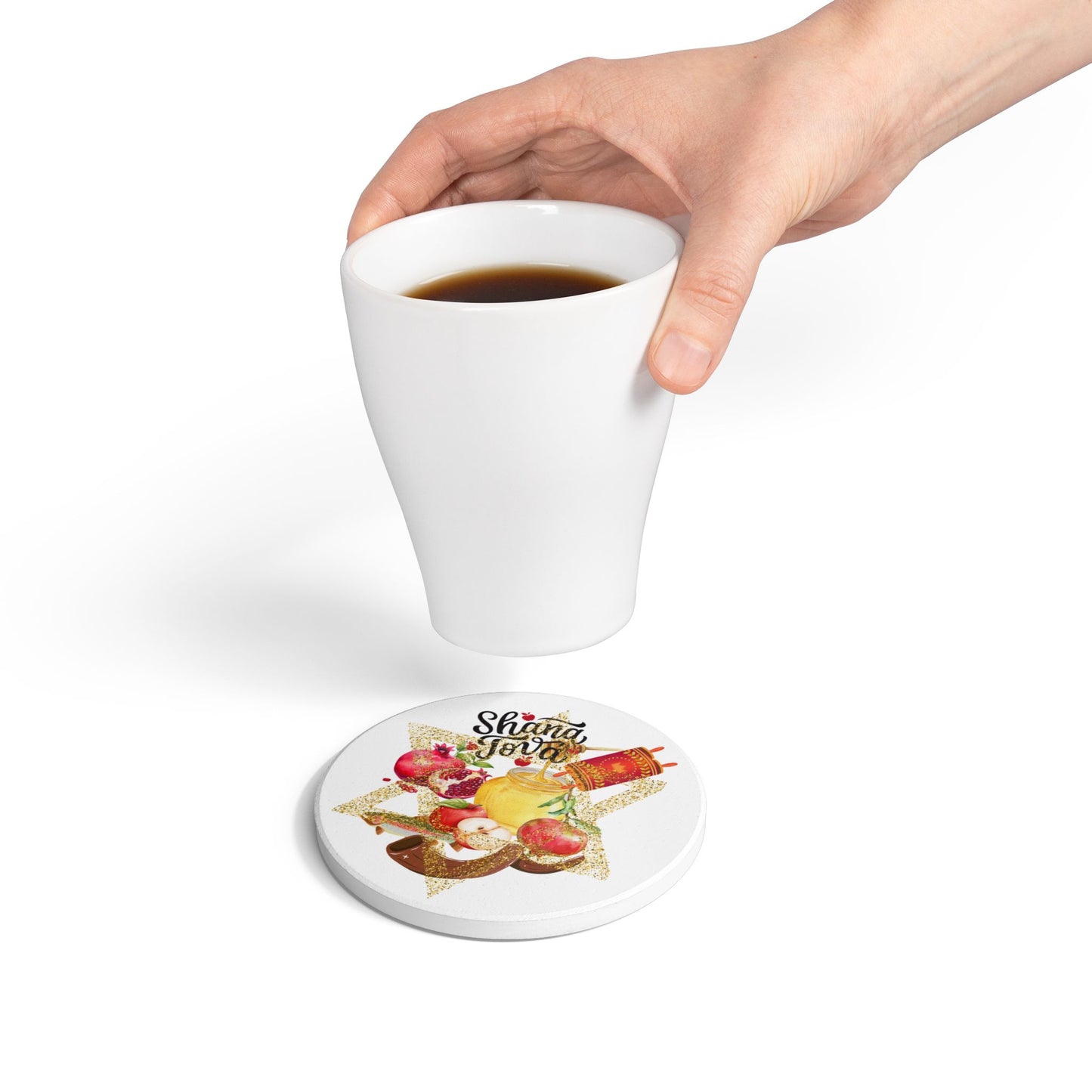 Shana Tova Ceramic Coaster - Rosh Hashanah Decor, Jewish Holiday Gift, Custom Drink Coaster, Festive Tableware, Home Accent