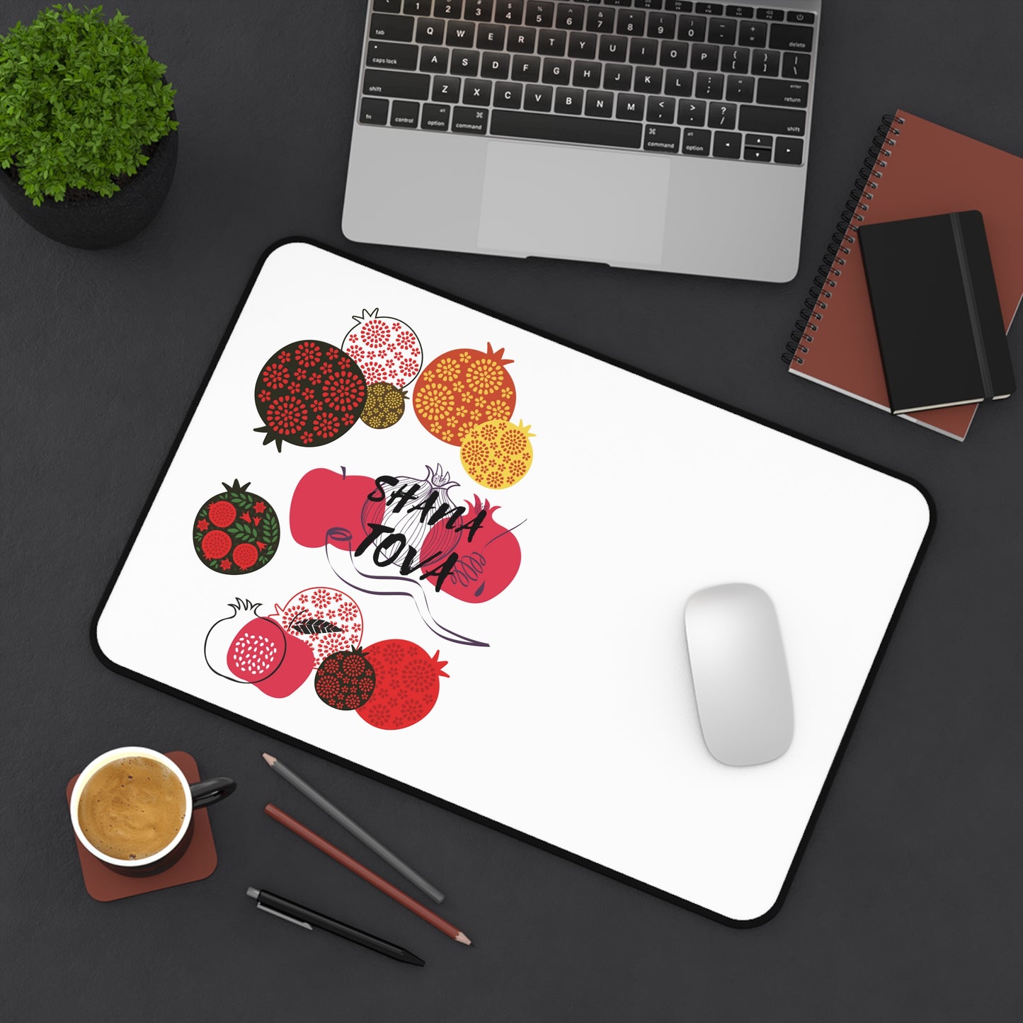 Desk Mat with Pomegranate Design for Rosh Hashanah, Office Decor, Holiday Gift, Jewish New Year, Home Workspace