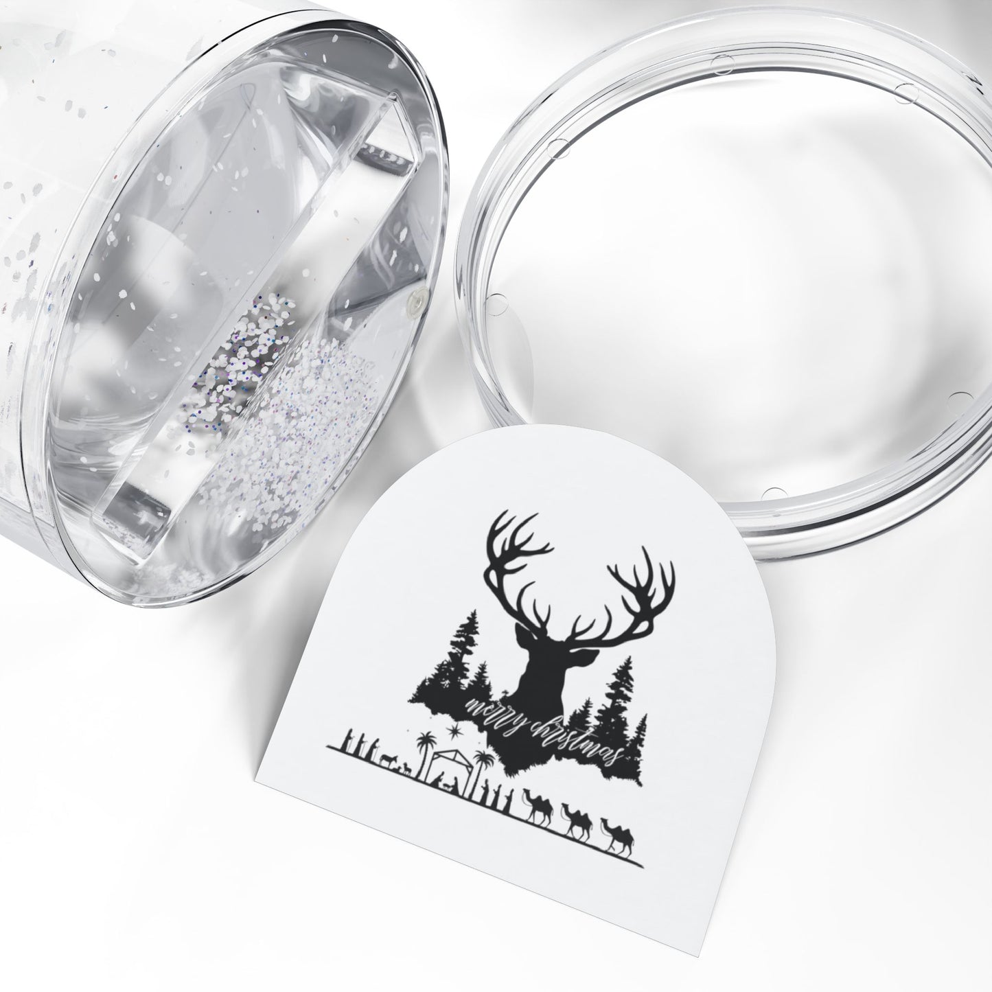 Festive Snow Globe with Reindeer and Merry Christmas Scene