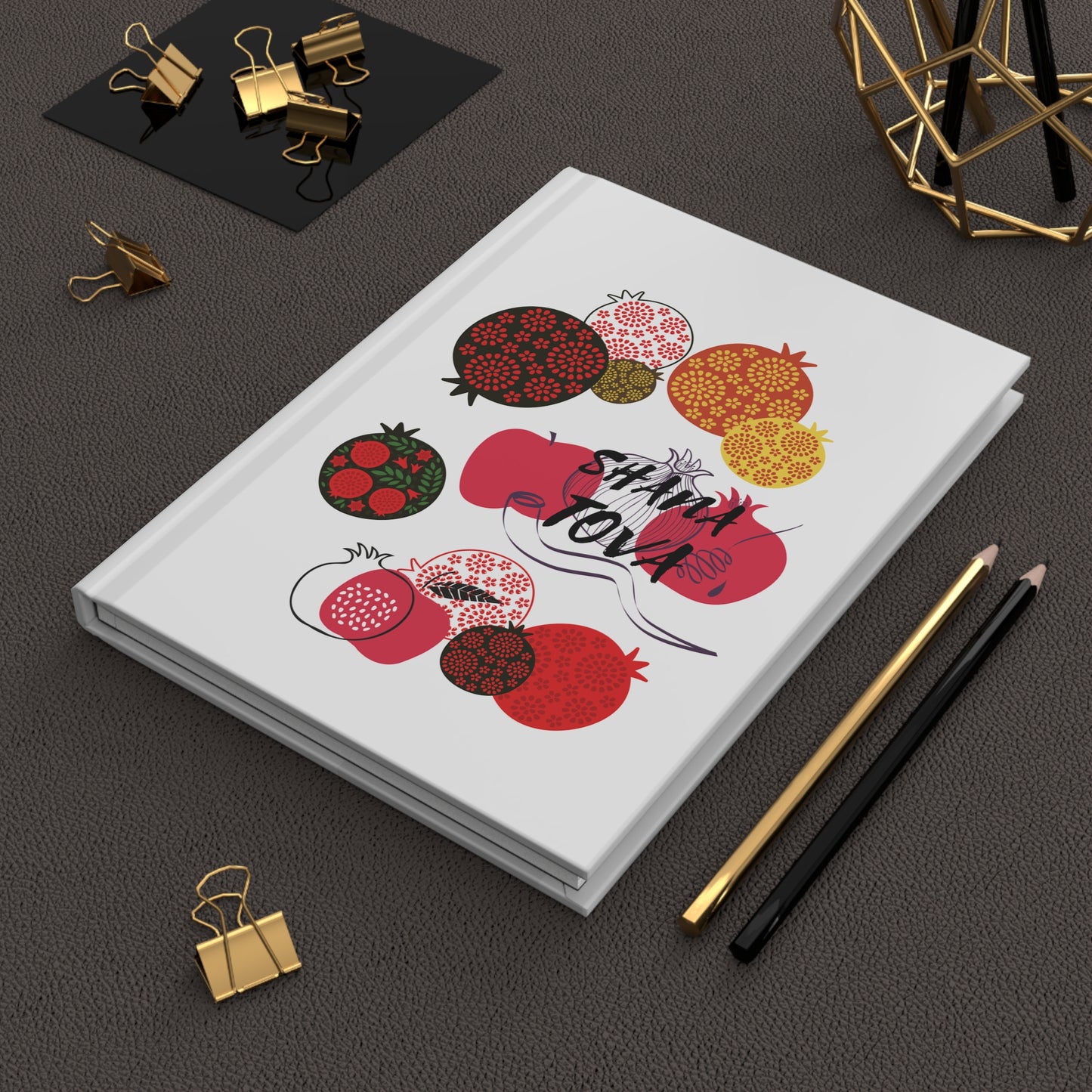 Rosh Hashanah Journal | Shana Tova Hardcover Notebook | Jewish New Year Gift | Personal Diary | Decorative Pomegranate Design