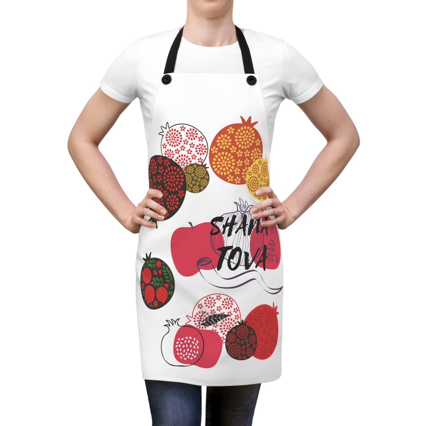 Festive Pomegranate Apron (AOP) - Shana Tova Design for Cooking, Baking, Holiday Celebrations, Jewish New Year Gift, Kitchen Decor