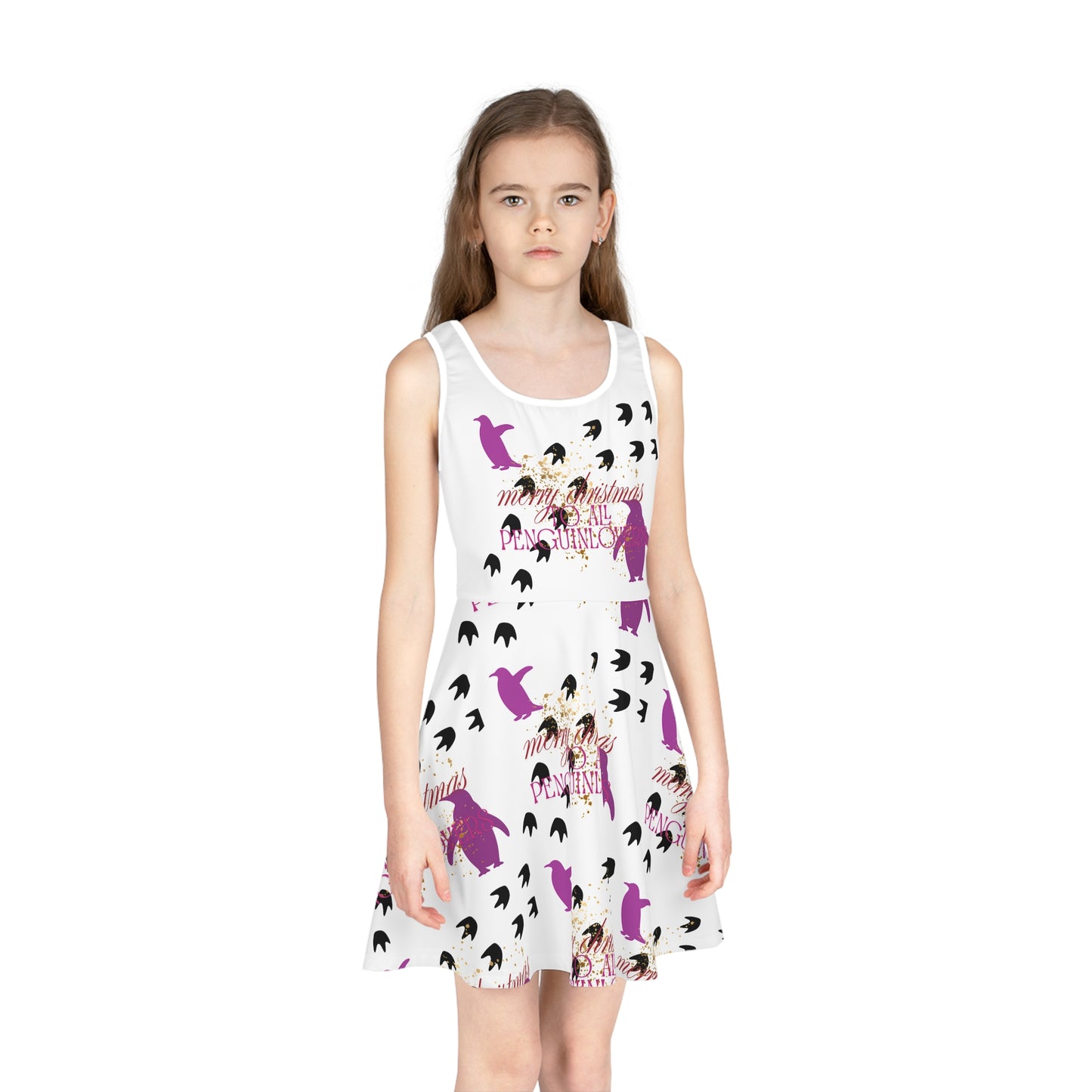 Festive Girls' Sundress with Penguin Print