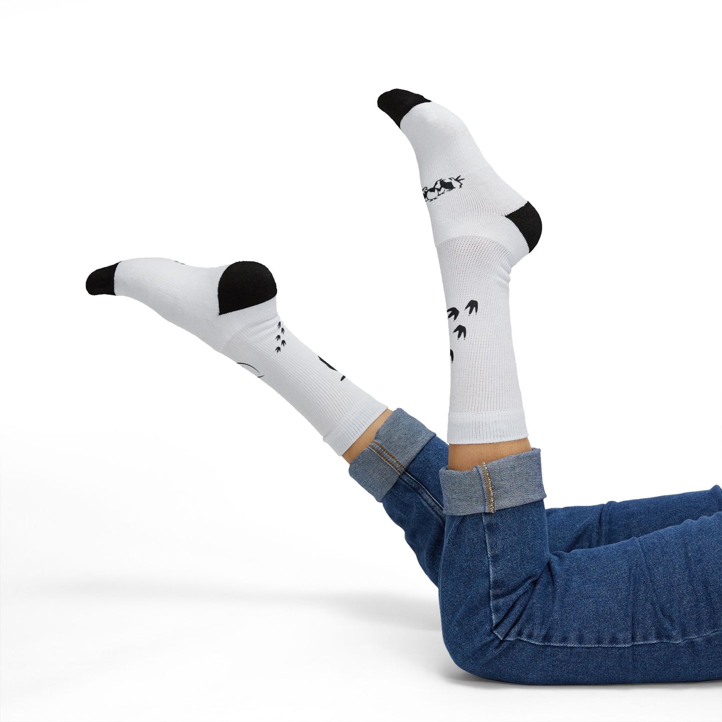 Bird Footprints Sublimation Socks — 'Penguin Love' Graphic Crew Socks