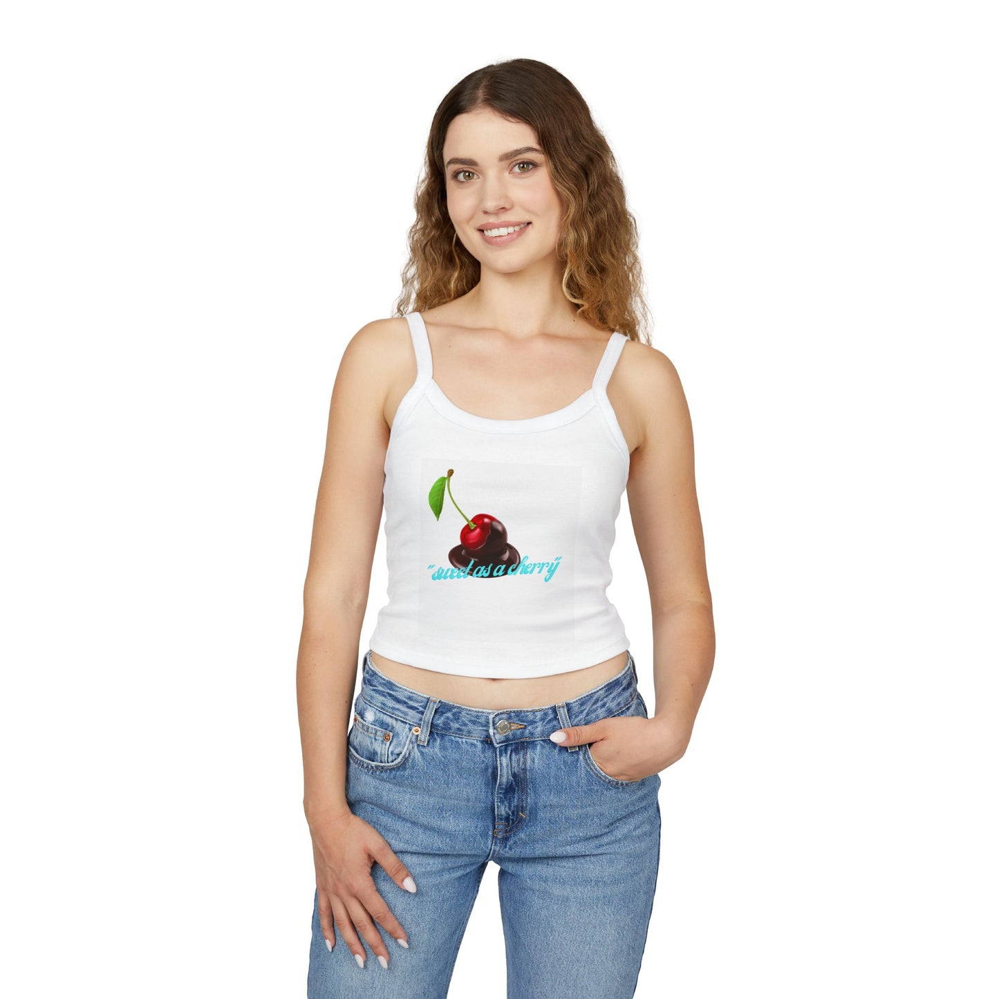 Cherry Graphic Spaghetti Tank Top — "Sweet as a Cherry" Women's Crop Tee