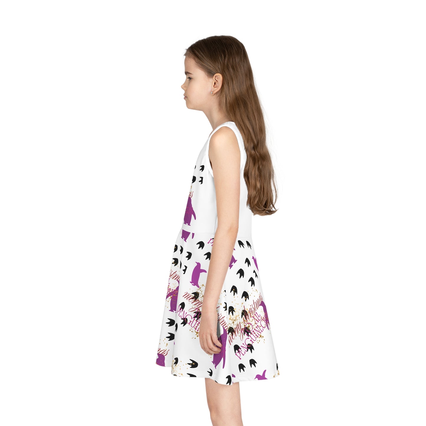 Festive Girls' Sundress with Penguin Print