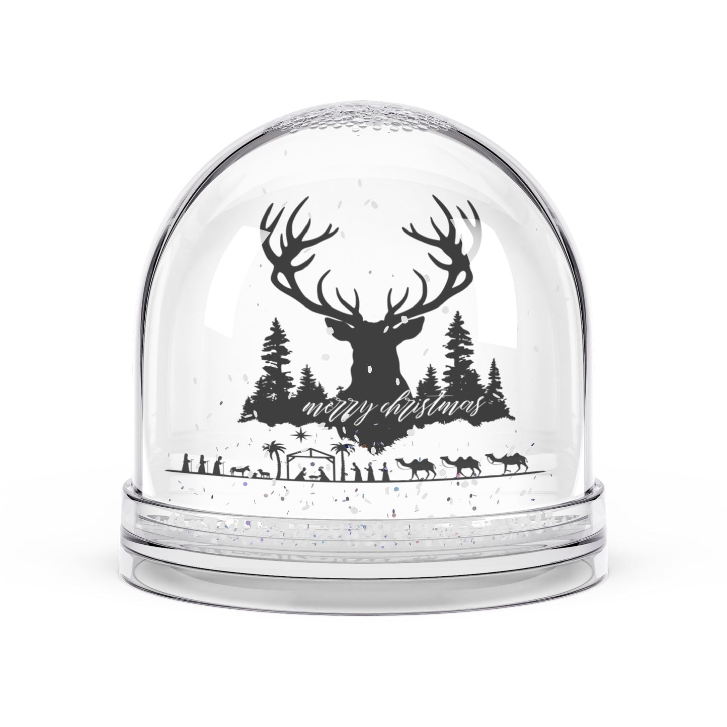 Festive Snow Globe with Reindeer and Merry Christmas Scene