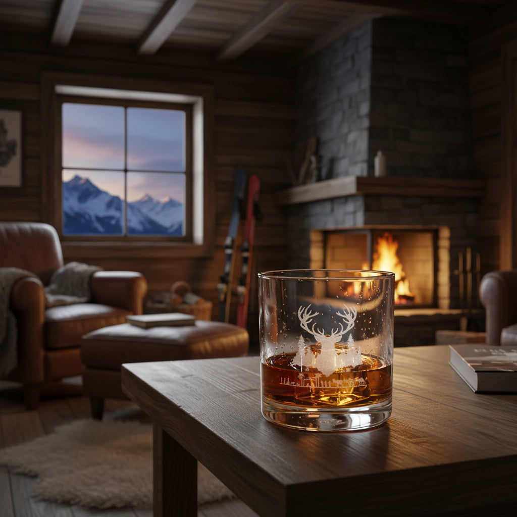 Engraved Whiskey Glass - 10.5oz Rustic Deer Design