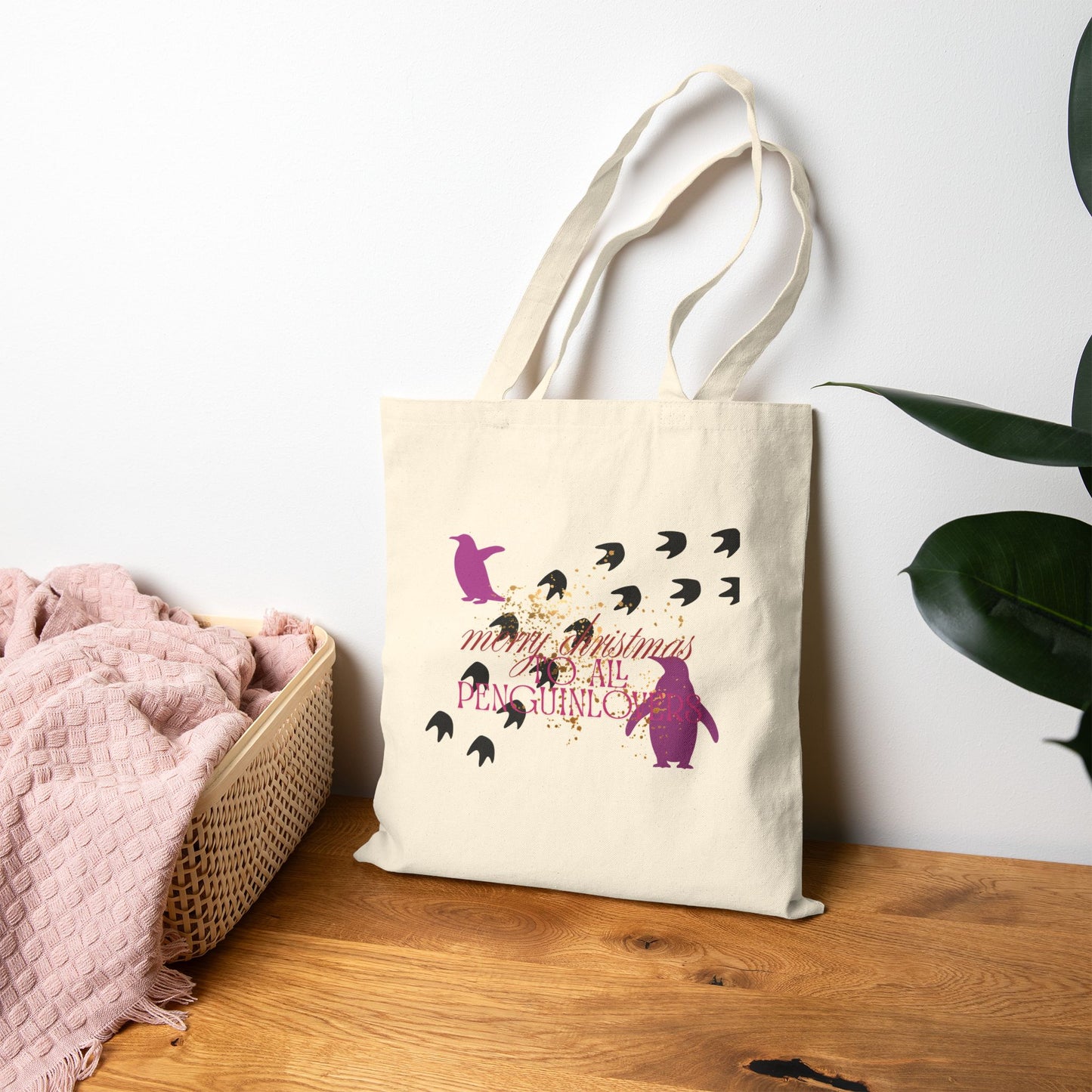 Christmas Penguin Canvas Tote Bag