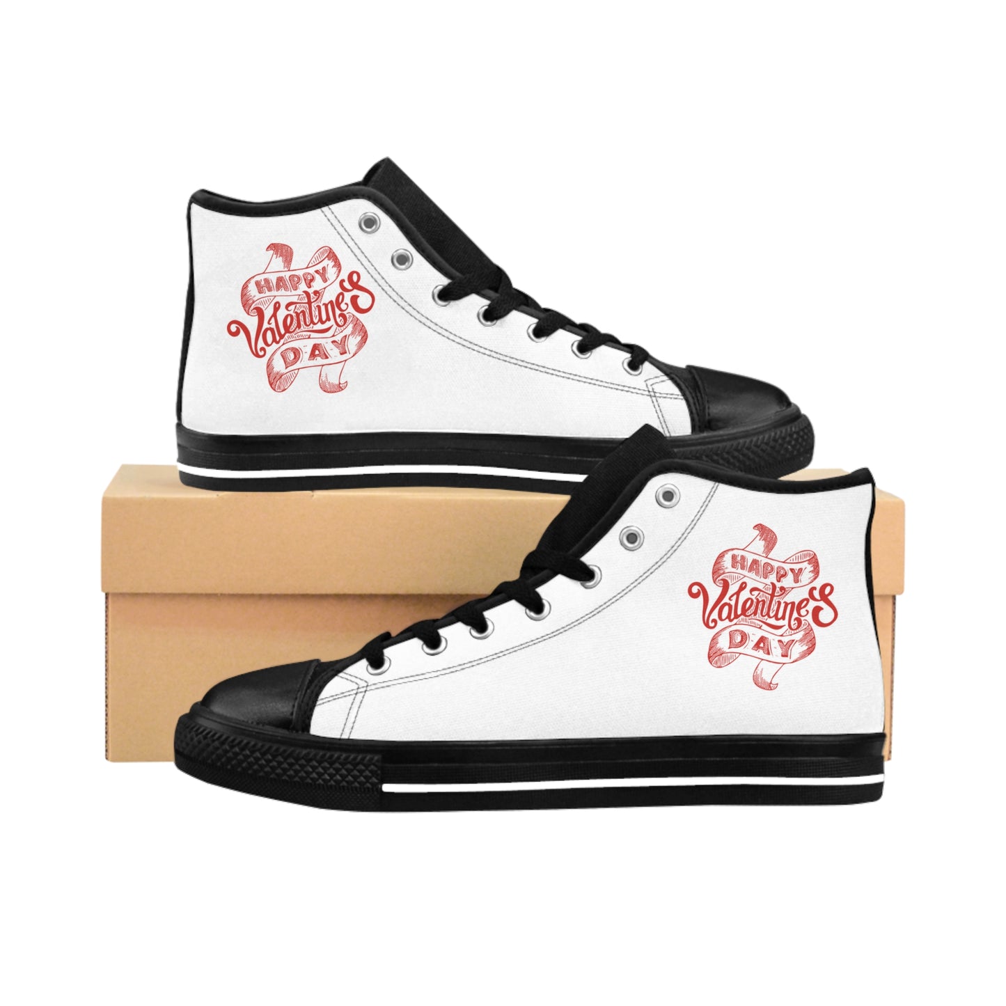 Valentine's Day High Top Sneakers — 'Happy Valentine's Day' Women's Classic Shoes