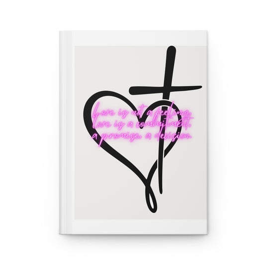 Faith & Love Hardcover Journal — Heart & Cross Design with Neon Pink Script