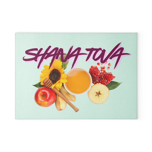 Shana Tova Glass Cutting Board, Rosh Hashanah Gift, Kitchen Decor, Holiday Serving Tray, Jewish New Year Gift