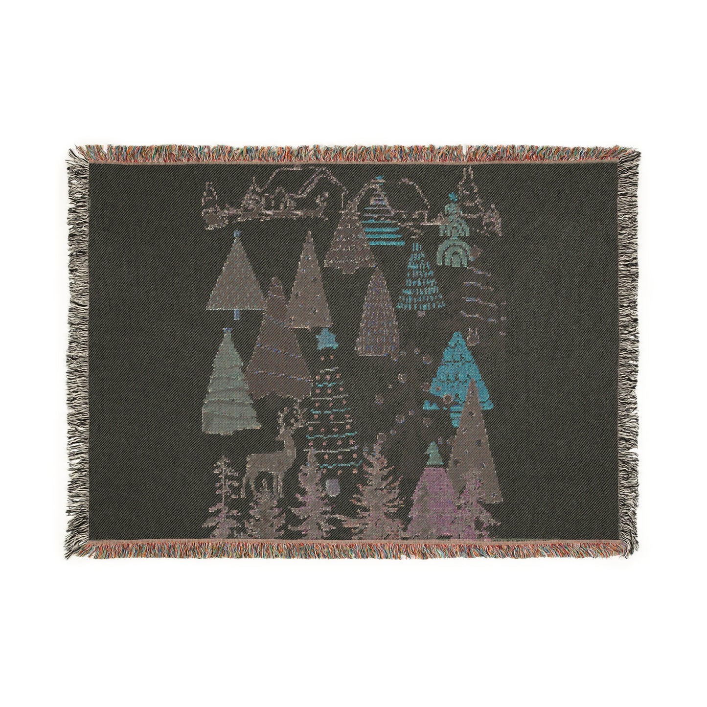Cozy Winter Woven Blanket with Forest Design