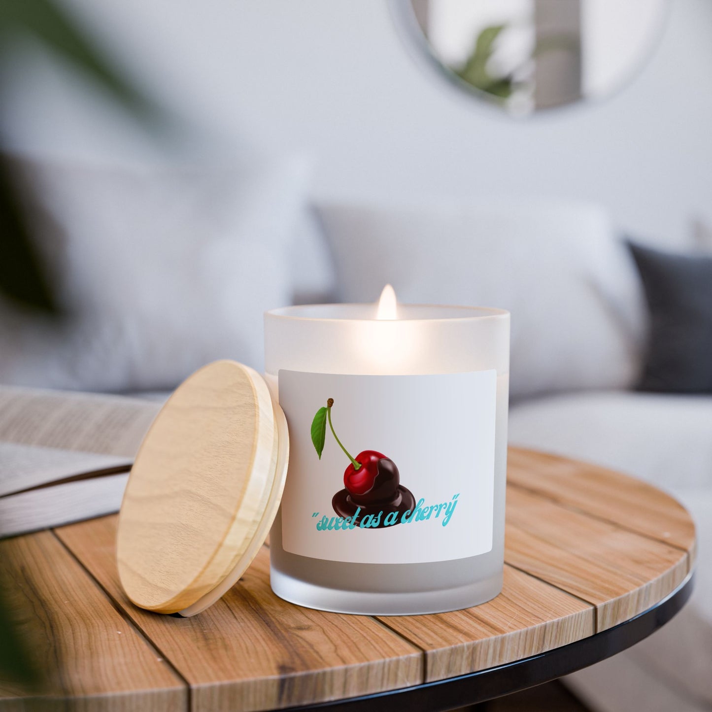 Cherry Scented Frosted Glass Candle — "Sweet as a Cherry" 11oz