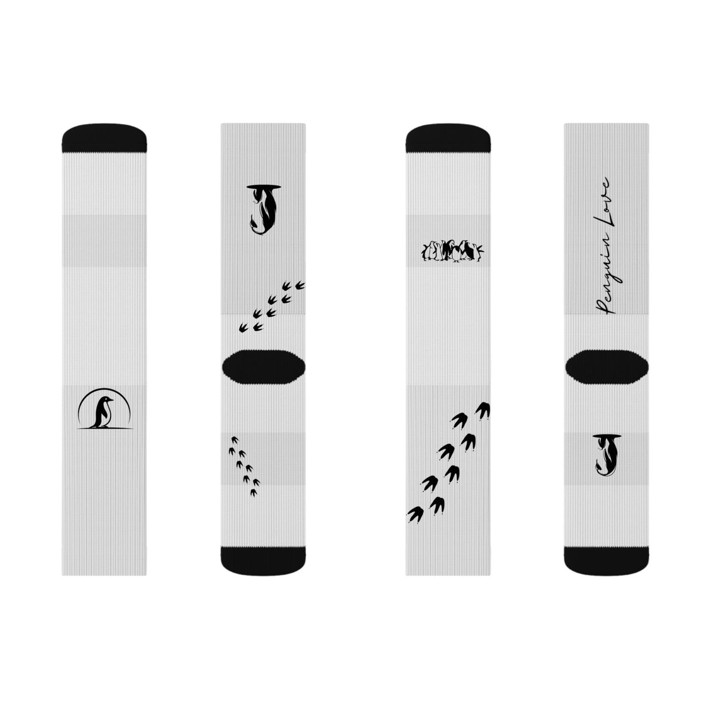 Bird Footprints Sublimation Socks — 'Penguin Love' Graphic Crew Socks
