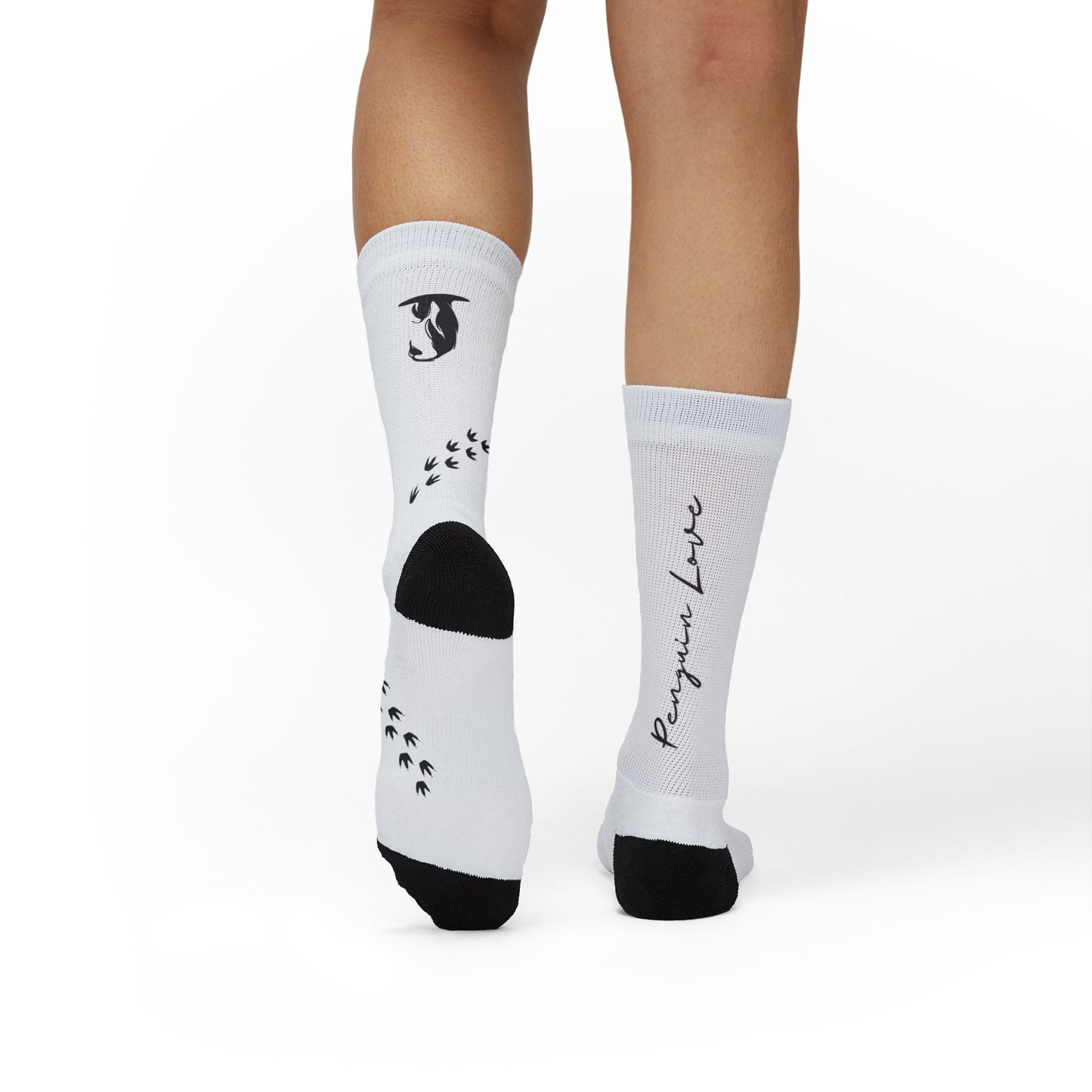 Bird Footprints Sublimation Socks — 'Penguin Love' Graphic Crew Socks
