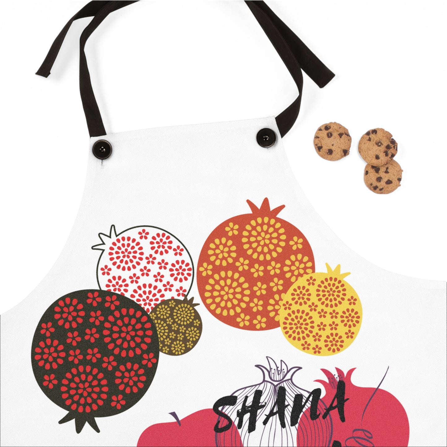 Festive Pomegranate Apron (AOP) - Shana Tova Design for Cooking, Baking, Holiday Celebrations, Jewish New Year Gift, Kitchen Decor