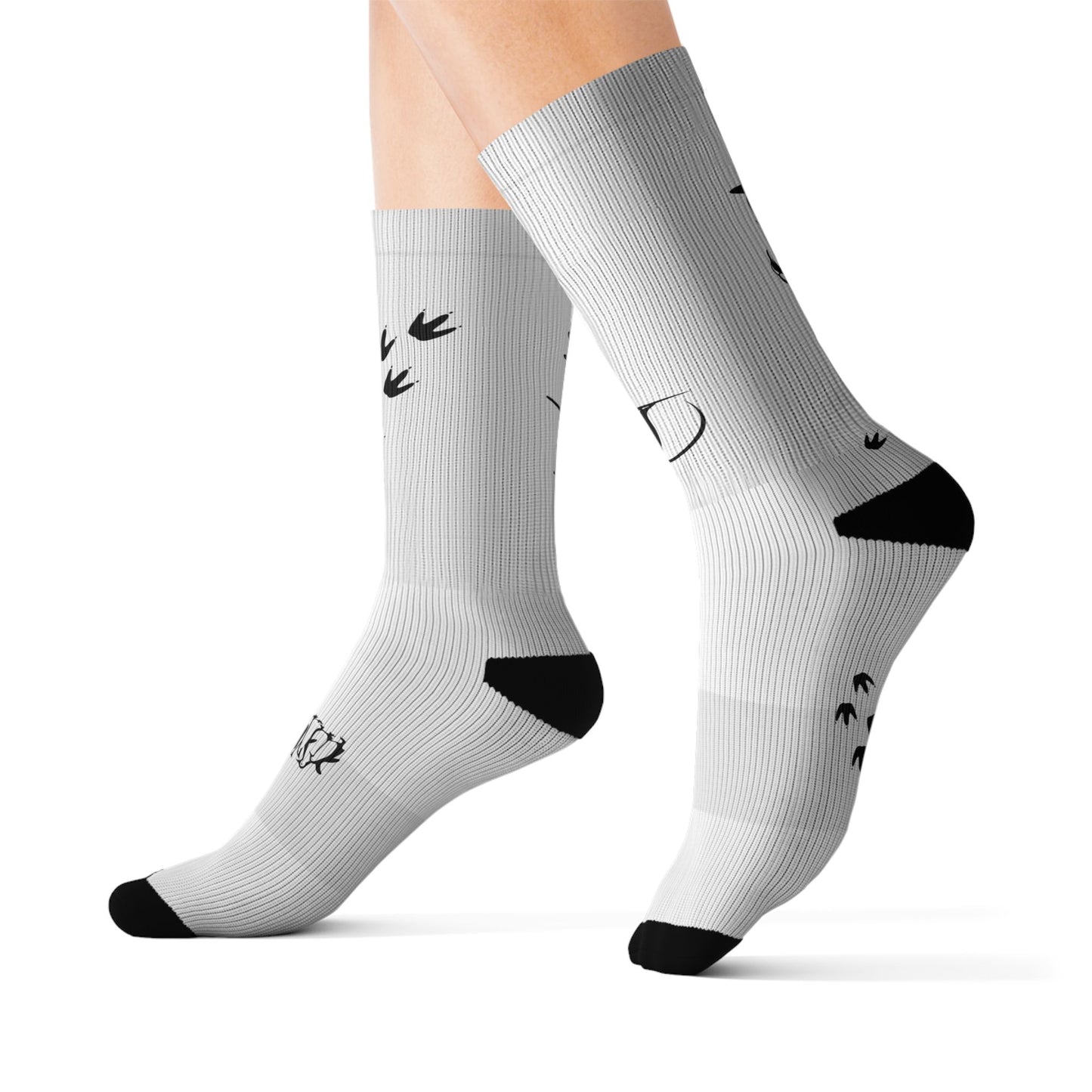 Bird Footprints Sublimation Socks — 'Penguin Love' Graphic Crew Socks