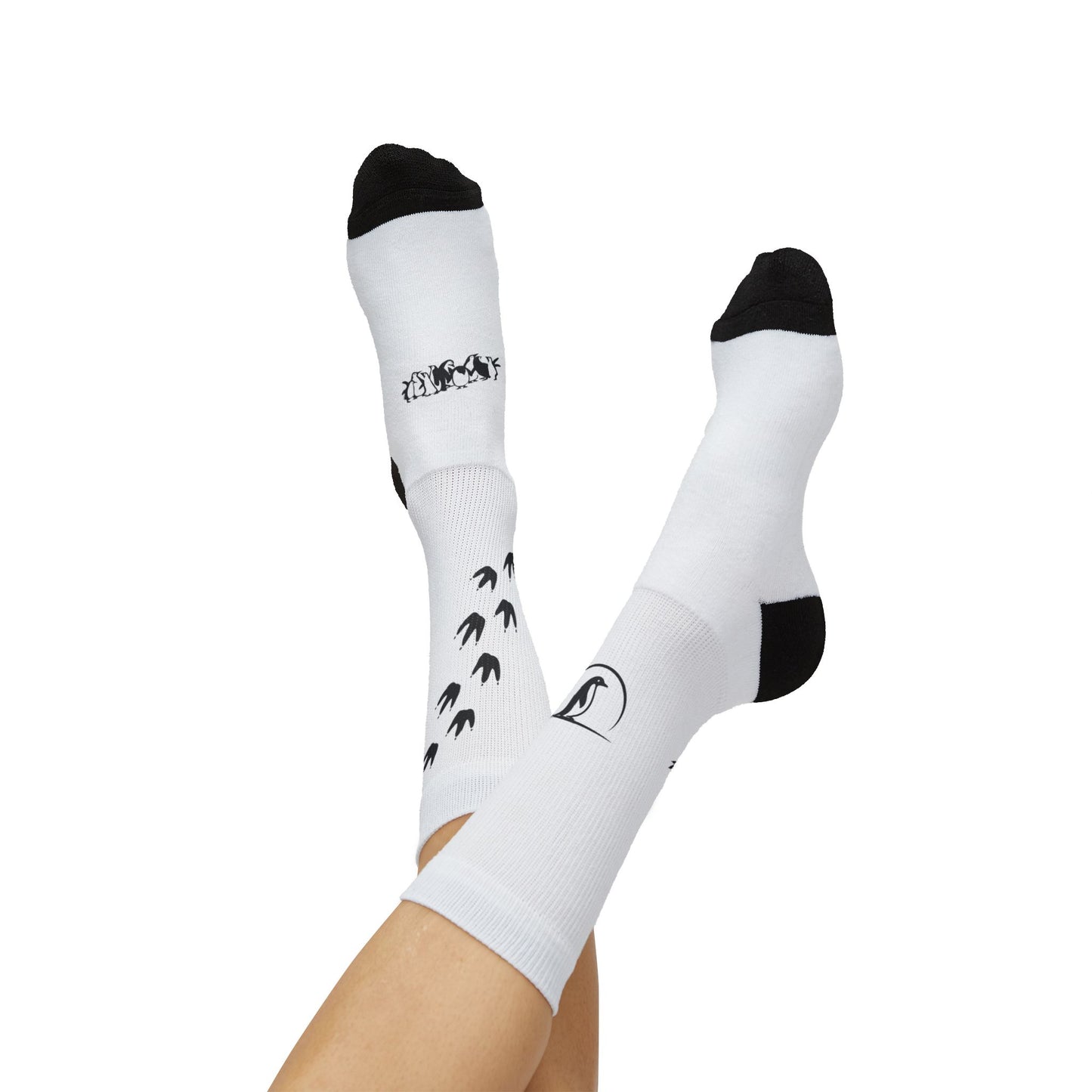 Bird Footprints Sublimation Socks — 'Penguin Love' Graphic Crew Socks
