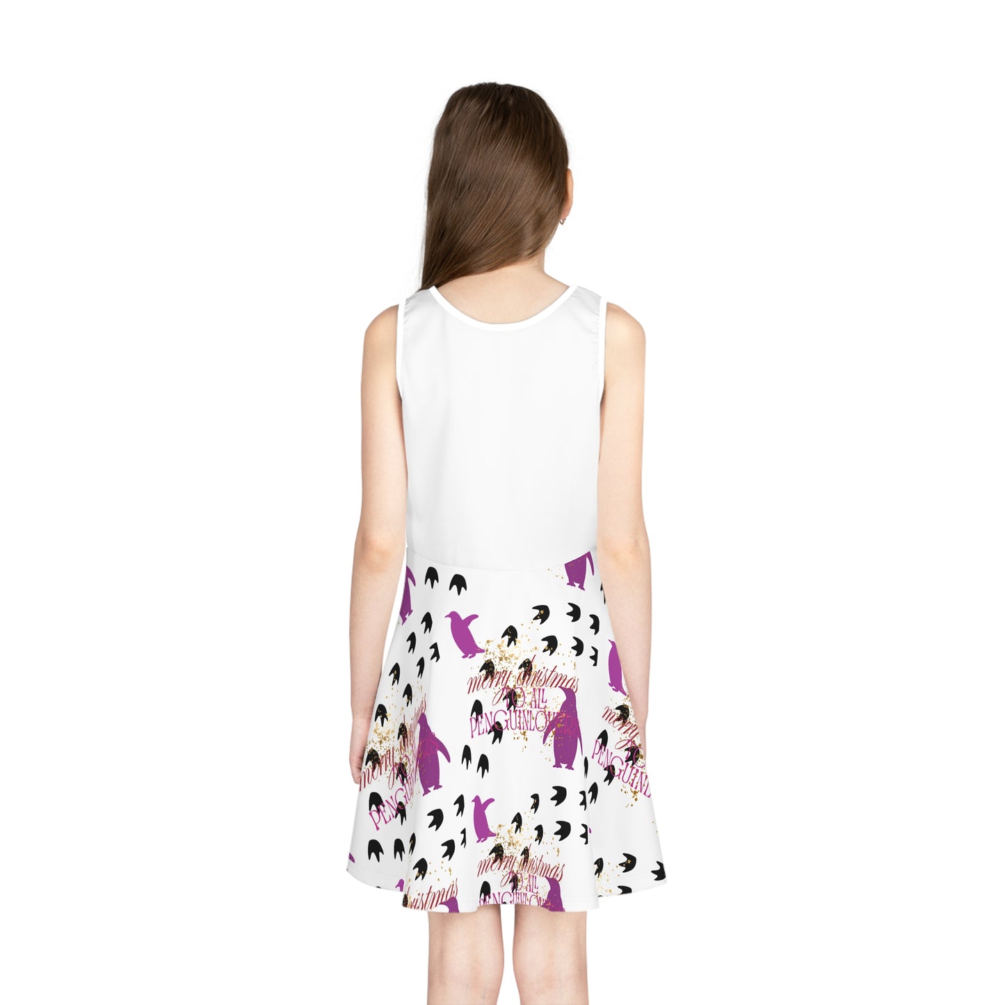 Festive Girls' Sundress with Penguin Print