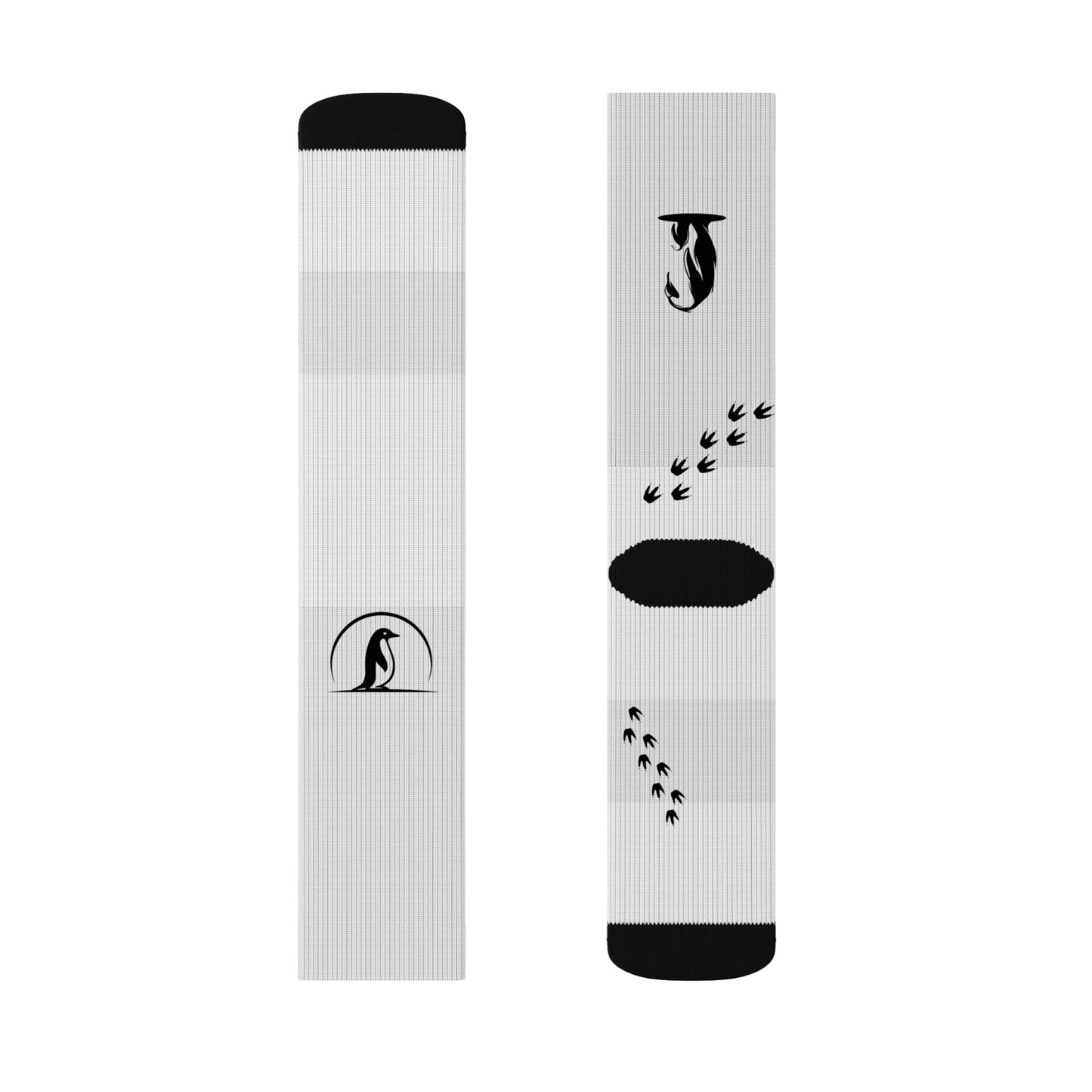 Bird Footprints Sublimation Socks — 'Penguin Love' Graphic Crew Socks