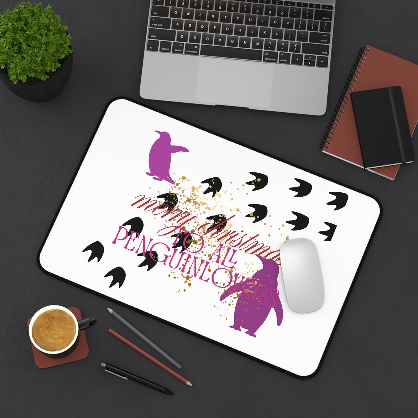 Festive Penguin Lovers Desk Mat - Merry Christmas Design