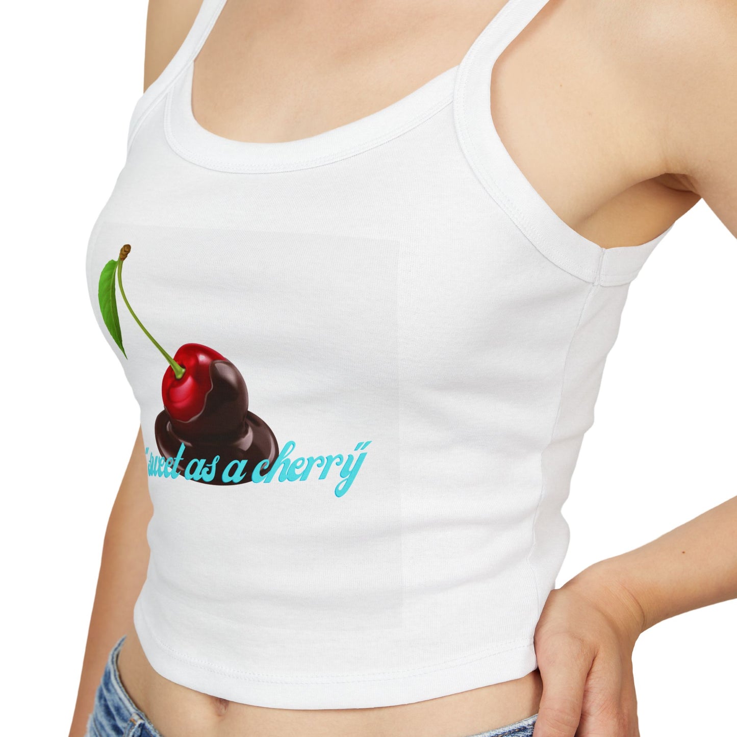 Cherry Graphic Spaghetti Tank Top — "Sweet as a Cherry" Women's Crop Tee