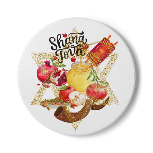 Shana Tova Ceramic Coaster - Rosh Hashanah Decor, Jewish Holiday Gift, Custom Drink Coaster, Festive Tableware, Home Accent