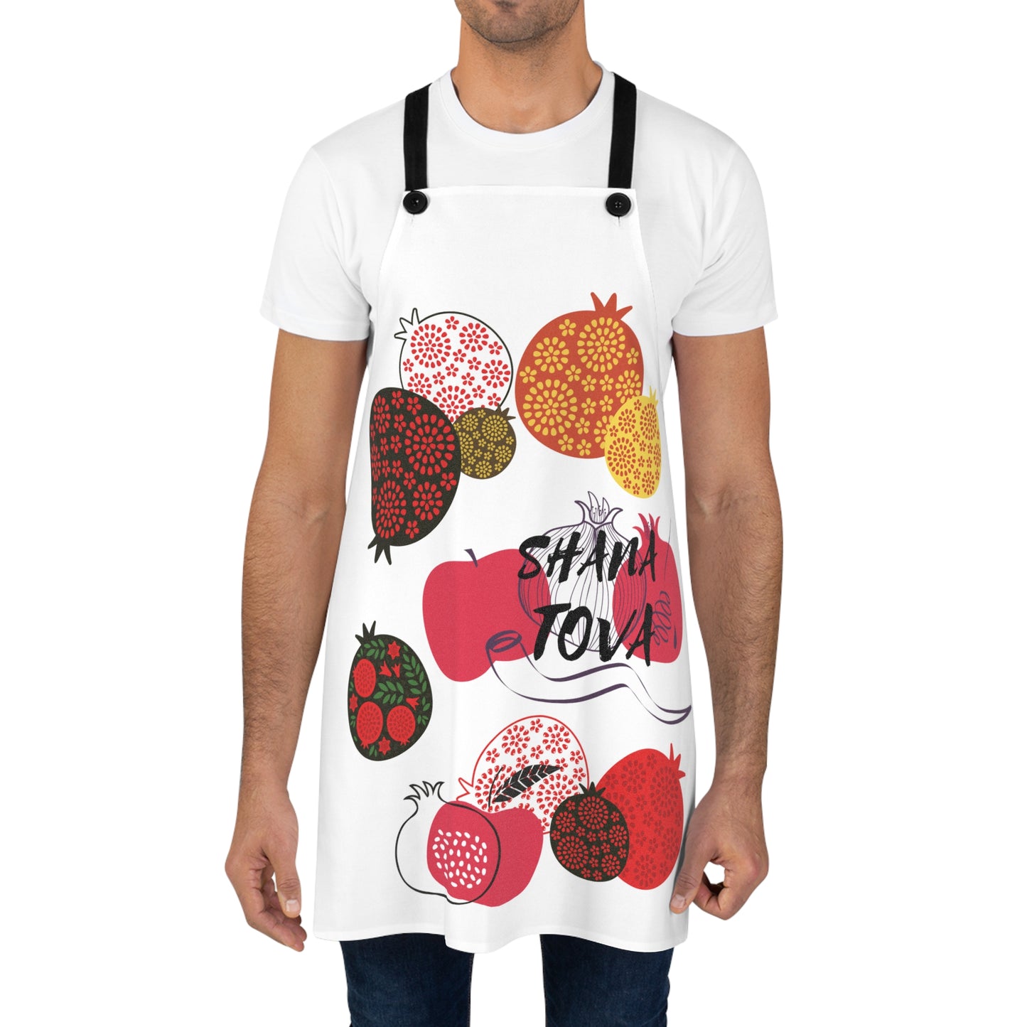 Festive Pomegranate Apron (AOP) - Shana Tova Design for Cooking, Baking, Holiday Celebrations, Jewish New Year Gift, Kitchen Decor