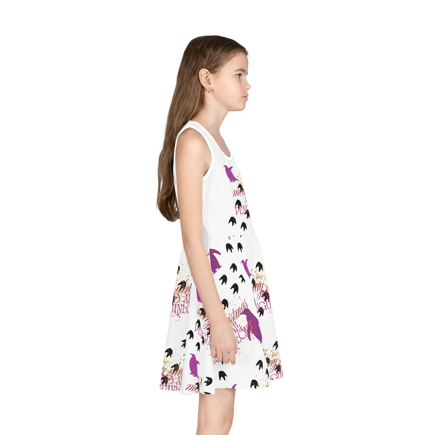 Festive Girls' Sundress with Penguin Print
