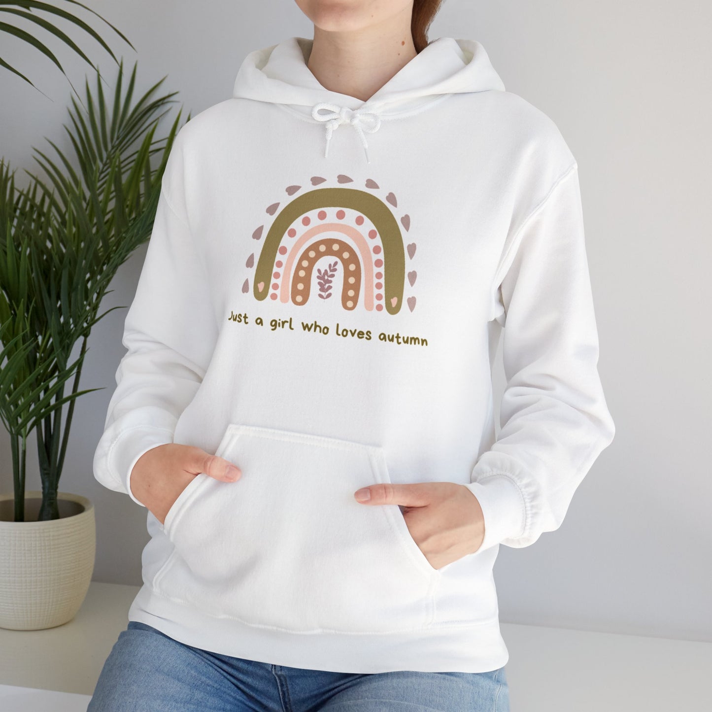 Autumn Love Hooded Sweatshirt | Cozy Unisex Pullover | Ideal Fall Gift | Cute Rainbow Design | Perfect for Chilly Days
