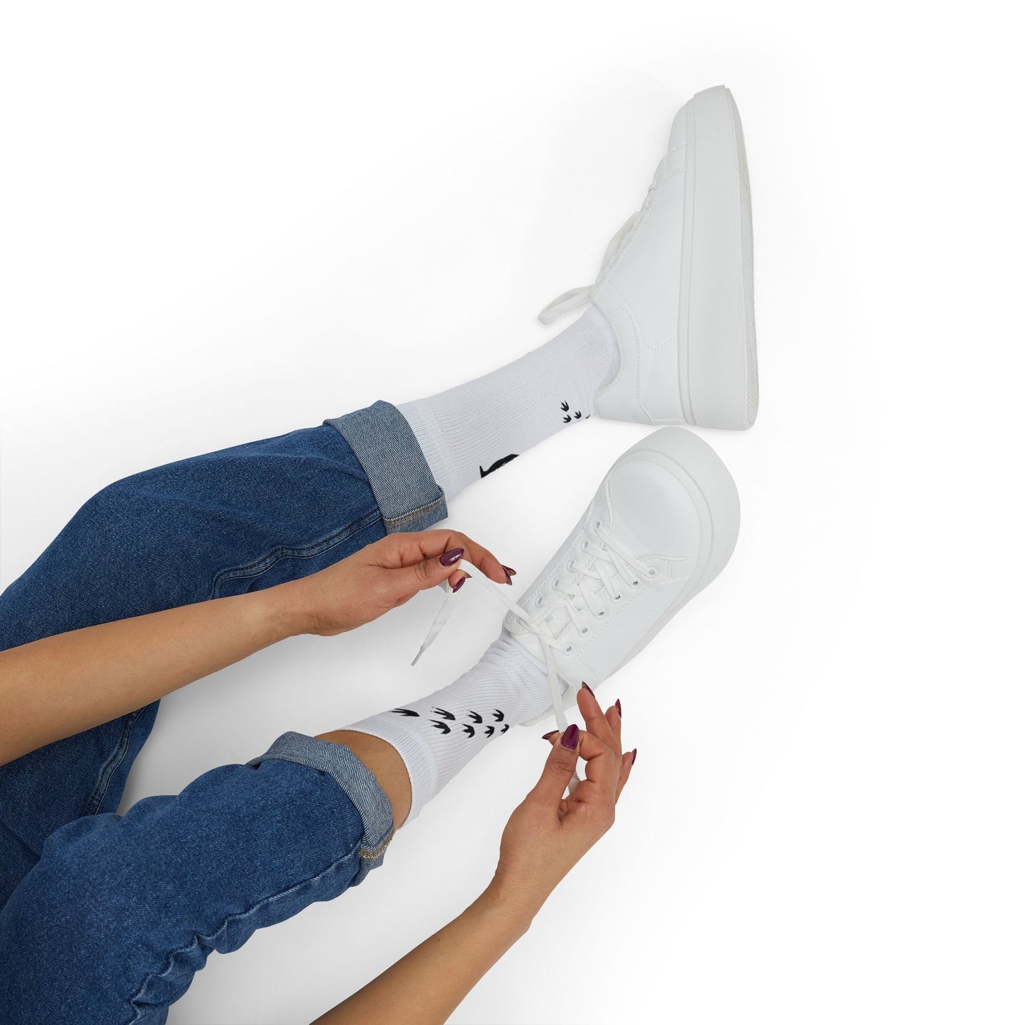 Bird Footprints Sublimation Socks — 'Penguin Love' Graphic Crew Socks