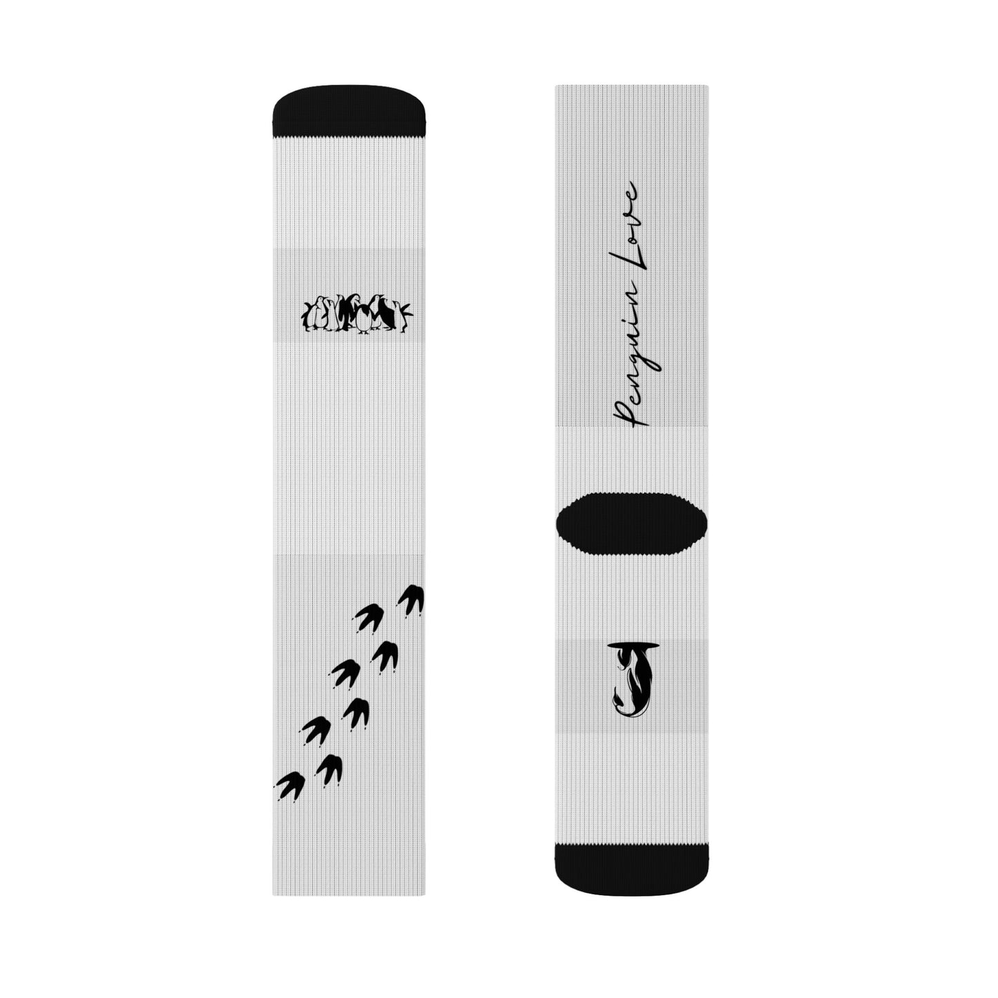 Bird Footprints Sublimation Socks — 'Penguin Love' Graphic Crew Socks