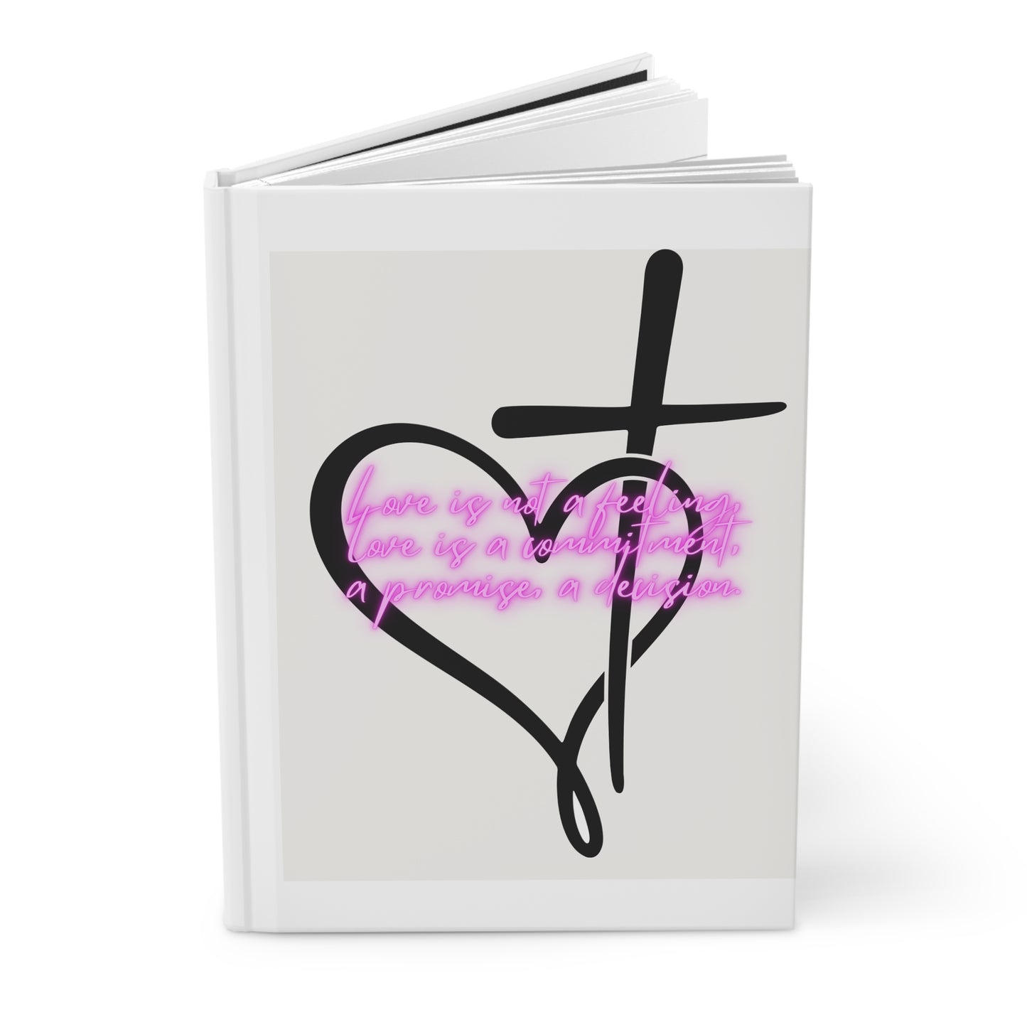 Faith & Love Hardcover Journal — Heart & Cross Design with Neon Pink Script