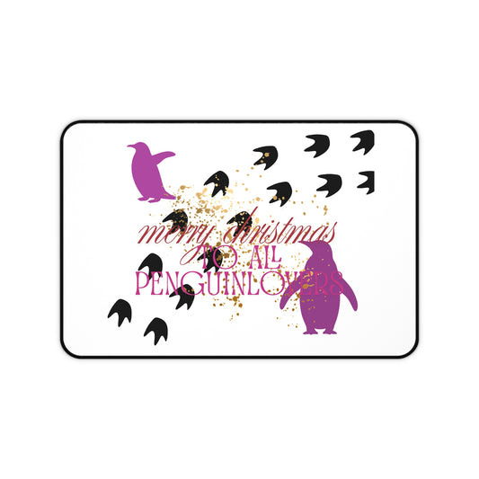 Festive Penguin Lovers Desk Mat - Merry Christmas Design